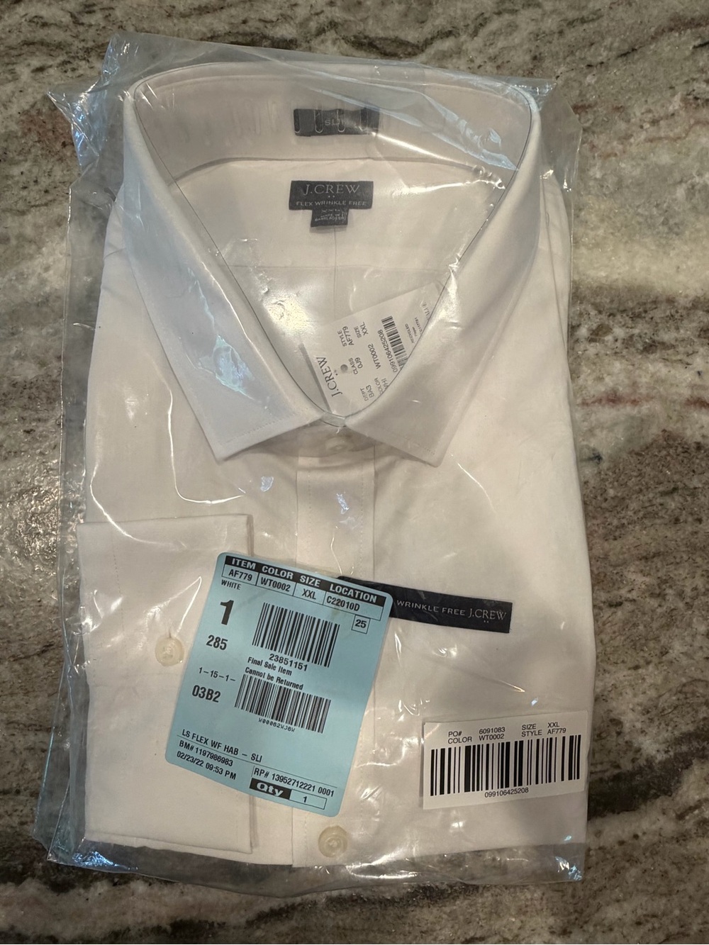 New! J.CREW Flex Wrinkle-Free Long Sleeve Button-Up Mens White Dress Shirt  XXL